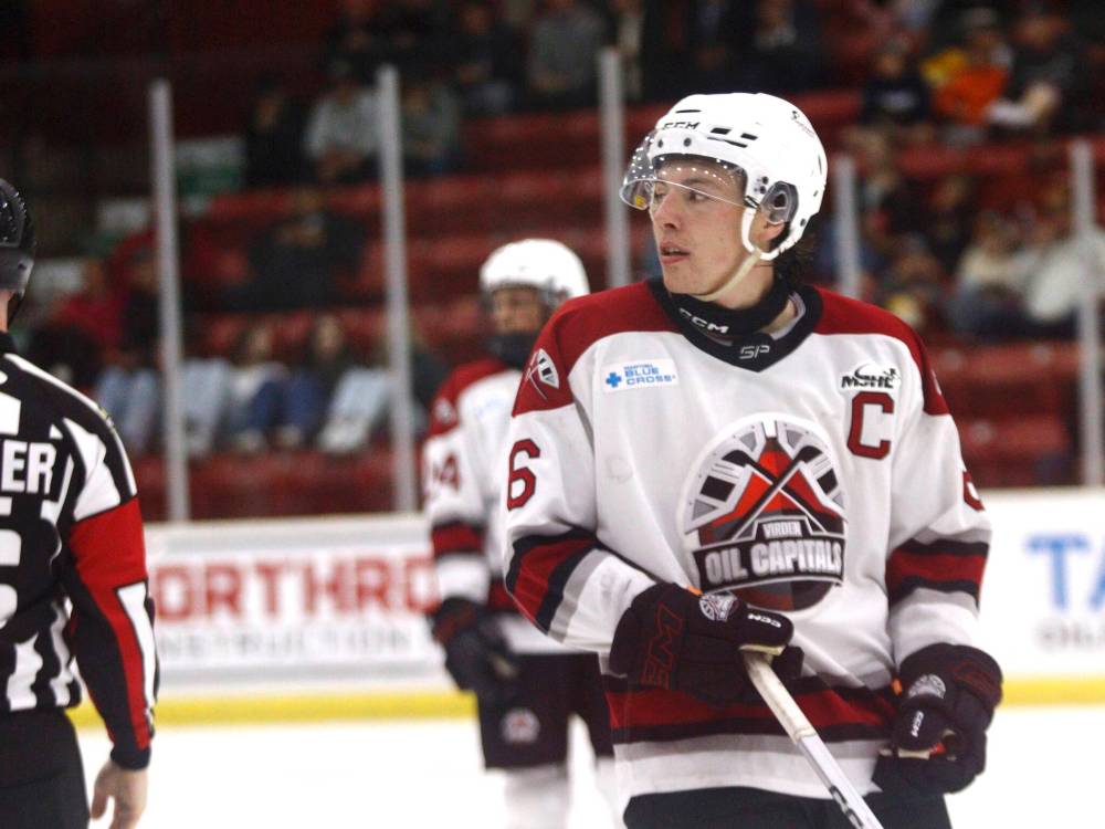Virden’s homegrown Ty Plaisier has recorded one goal and three points for the Oil Capitals through his first pair of games in the MJHL’s 2025-26 season. (Massimo De Luca-Taronno/The Brandon Sun)