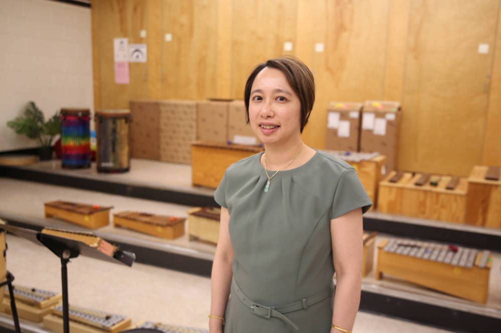 École New Era School music teacher Wing Chow says the $12,000 in funding will allow the school to replace broken instruments, expand its inventory, and create an inclusive music program that reflects the diversity of its student population. (Abiola Odutola/The Brandon Sun)