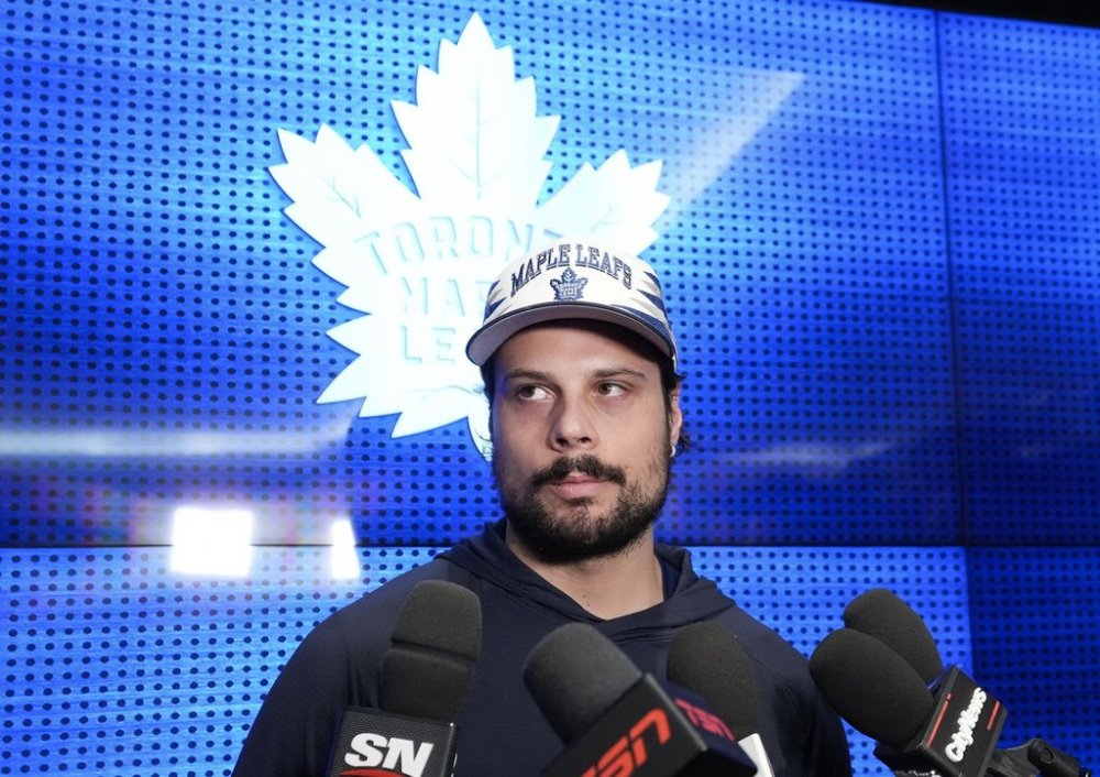 Maple Leafs captain Auston Matthews speaks to the media in Toronto on Tuesday, May 20, 2025. THE CANADIAN PRESS/Nathan Denette