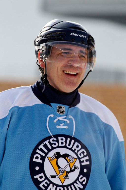 FILE — Pittsburgh Penguins alumni Ron Francis (10) plays against Washington Capitals alumni during an exhibition hockey game on an outdoor rink in Heinz Field in Pittsburgh Friday, Dec. 31, 2010. The game ended tied at 5-5. (AP Photo/Gene J. Puskar, file)