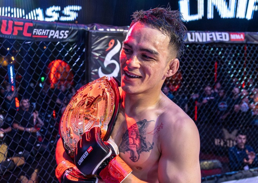 Canadian bantamweight Cody Chovancek is shown after defeating Gage Gill via fifth-round submission to win the vacant Unified MMA Canadian bantamweight title at Unified 57 at Rebel Entertainment Complex in Toronto on June 14, 2024. THE CANADIAN PRESS/Handout — Unified MMA — Jose Castillo (Mandatory Credit)