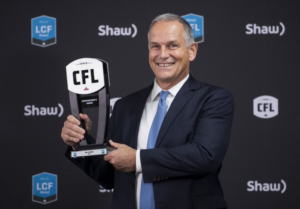 Jim Lawson poses with the trophy for the 2019 Commissioner's Award at the CFL Awards during the CFL's Grey Cup week in Calgary, Thursday, Nov. 21, 2019. When Woodbine CEO Lawson unveiled plans in September for the inaugural US$1-million Mohawk Million, there was no question in Brad Grant's mind whether to get involved. THE CANADIAN PRESS/Nathan Denette