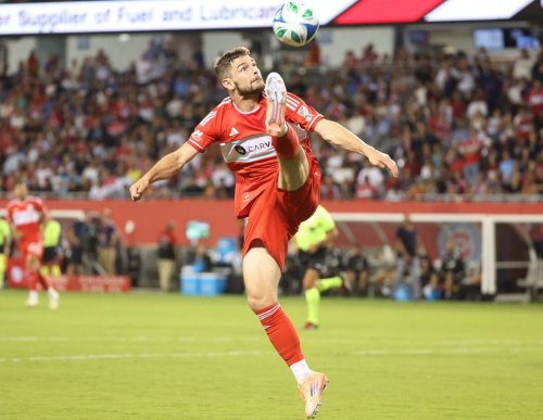 Chicago Fire forward Hugo Cuypers kicks the ball in bounds during the first half of an MLS soccer match against Toronto FC, Saturday, Oct. 4, 2025, in Chicago. (AP Photo/Talia Sprague)