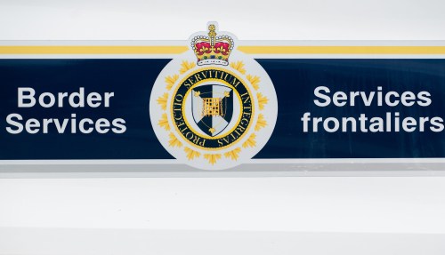 A Canada Border Services Agency (CBSA) marked cruiser is seen at the CBSA Lansdowne Port of Entry in Lansdowne, Ont., on Wednesday, Feb. 12, 2025. THE CANADIAN PRESS/Spencer Colby