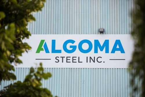 A sign for Algoma Steel Inc., the second largest steel producer in Canada, seen in Sault Ste. Marie, Ont., Friday, July 25, 2025. THE CANADIAN PRESS/Nick Iwanyshyn