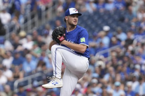 Toronto Blue Jays pitcher Trey Yesavage (39) works against Tampa Bay Rays during first inning MLB baseball action in Toronto, Saturday, Sept. 27, 2025. THE CANADIAN PRESS/Chris Young