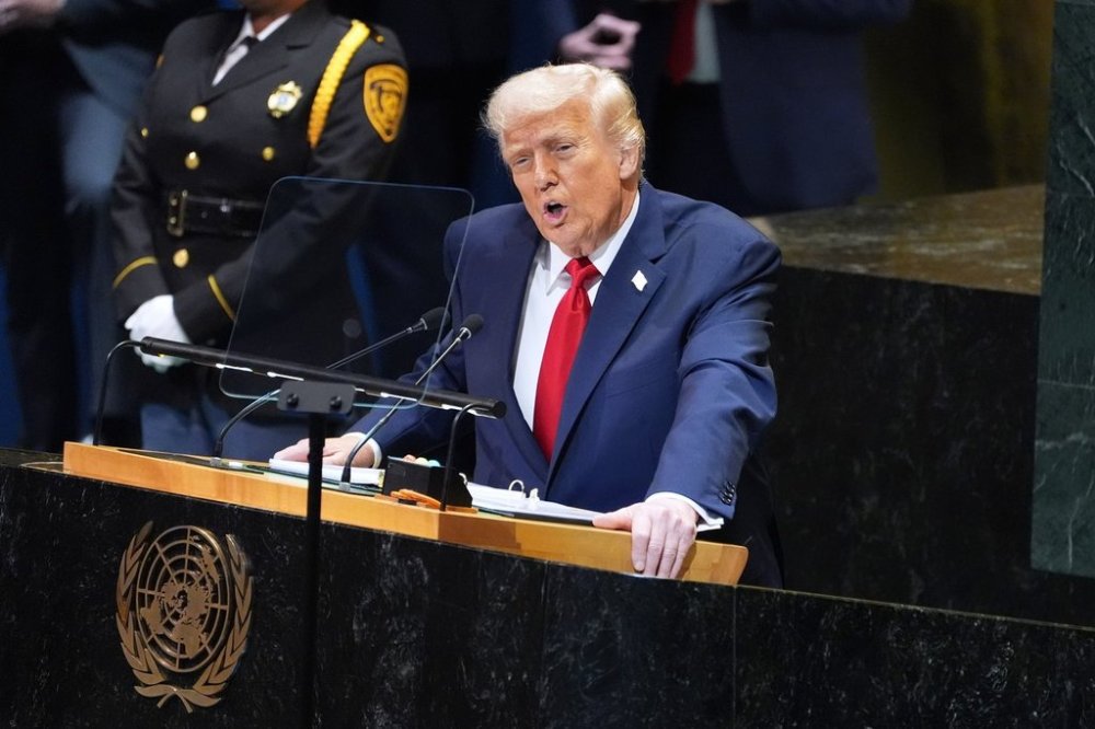 President Donald Trump speaks to the United Nations General Assembly, Tuesday, Sept. 23, 2025, in New York. (AP Photo/Evan Vucci)