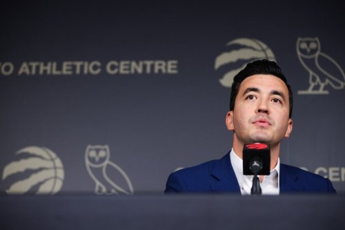 Toronto Raptors general manager Bobby Webster speaks to media during a press conference in Toronto, Friday, September 26, 2025. THE CANADIAN PRESS/Cole Burston