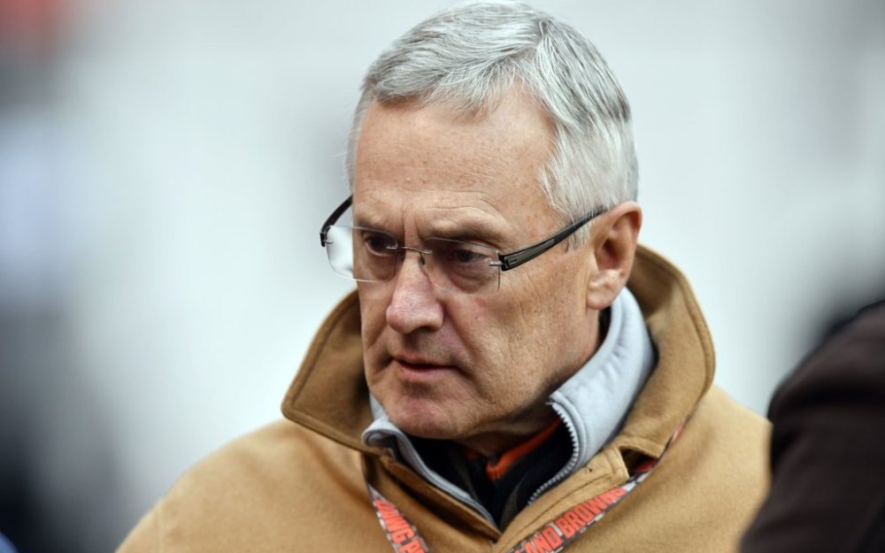 FILE - Jim Tressel, president of Youngstown State University, is shown before an NFL football game between the Green Bay Packers and the Cleveland Browns, Sunday, Dec. 10, 2017, in Cleveland. (AP Photo/David Richard, File)