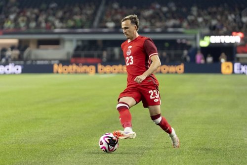 Canada midfielder Liam Millar handles the ball during an international friendly soccer match against Mexico Tuesday, Sept. 10, 2024, in Arlington, Texas. (AP Photo/Tony Gutierrez)