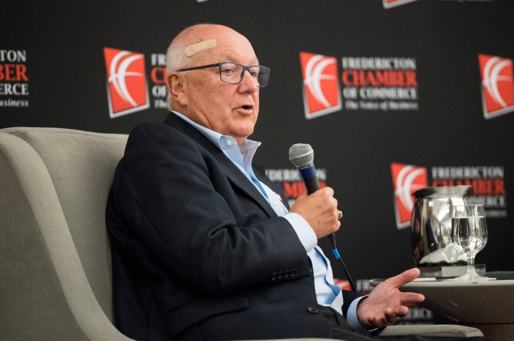 U.S. Ambassador to Canada Pete Hoekstra speaks with business leaders in Fredericton, on Friday. Hoekstra and other Americans seem oblivious to the damage their country and president have done to the U.S.-Canada relationship. (The Canadian Press)