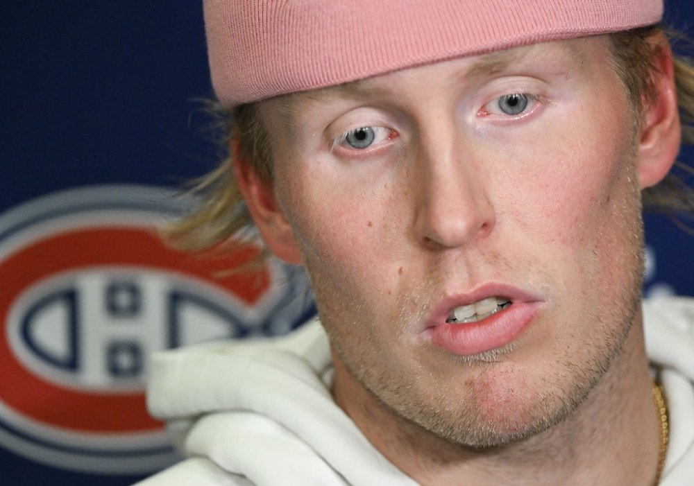 Montreal Canadiens forward Patrik Laine speaks to reporters during training camp in Brossard, Que., on Thursday, Sept. 18, 2025. THE CANADIAN PRESS/Graham Hughes