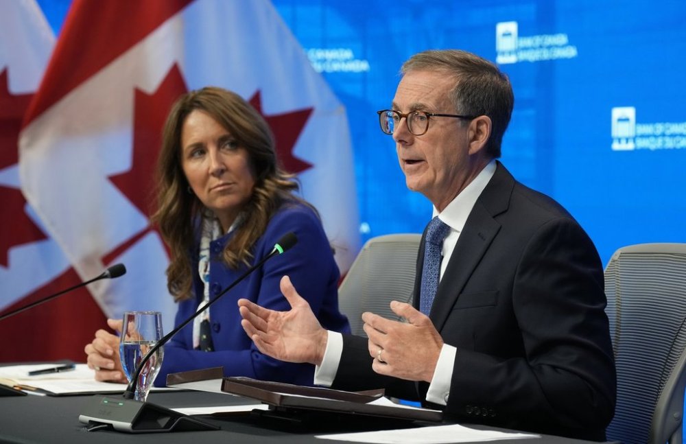 Bank of Canada senior deputy governor Carolyn Rogers looks on as governor Tiff Macklem responds to a question during a news conference in Ottawa, Wednesday, Sept. 17, 2025. THE CANADIAN PRESS/Adrian Wyld