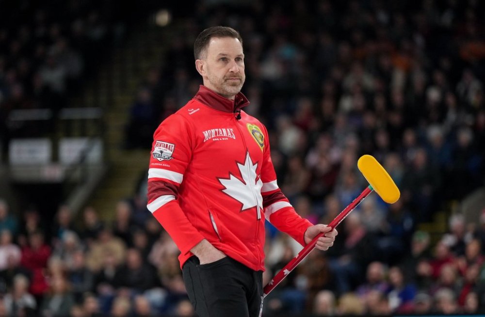 Canada skip Brad Gushue watches his shot while playing Team Manitoba-Dunstone during the playoffs at the Montana's Brier in Kelowna, B.C., on March 8, 2025. THE CANADIAN PRESS/Darryl Dyck
