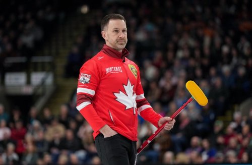 Canada skip Brad Gushue watches his shot while playing Team Manitoba-Dunstone during the playoffs at the Montana's Brier in Kelowna, B.C., on March 8, 2025. THE CANADIAN PRESS/Darryl Dyck