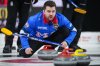 Manitoba-Dunstone skip Matt Dunstone calls out to the sweepers while playing Alberta-Jacobs during the final at the Brier, in Kelowna, B.C., on Sunday, March 9, 2025. THE CANADIAN PRESS/Darryl Dyck