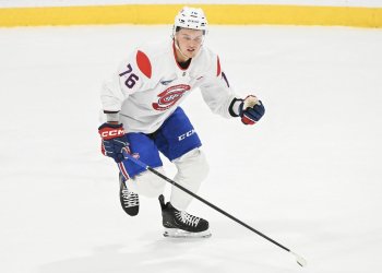 Montreal Canadiens' Zachary Bolduc skates during a scrimmage game at training camp in Brossard, Que., Thursday, Sept. 18, 2025. THE CANADIAN PRESS/Graham Hughes