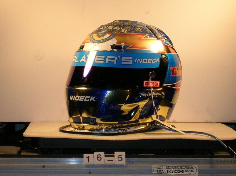 A racing helmet worn by late IndyCar driver Greg Moore is shown in a file photo. THE CANADIAN PRESS/handout -The BC Sports Hall of Fame (Mandatory Credit)