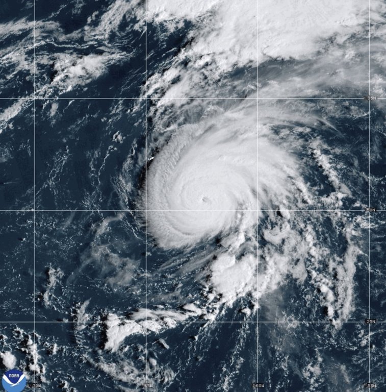 CORRECTED FOR HURRICANE - This Satellite image provided by NOAA Hurricane Gabrielle on Monday, Sept. 22, 2025. (NOAA via AP)