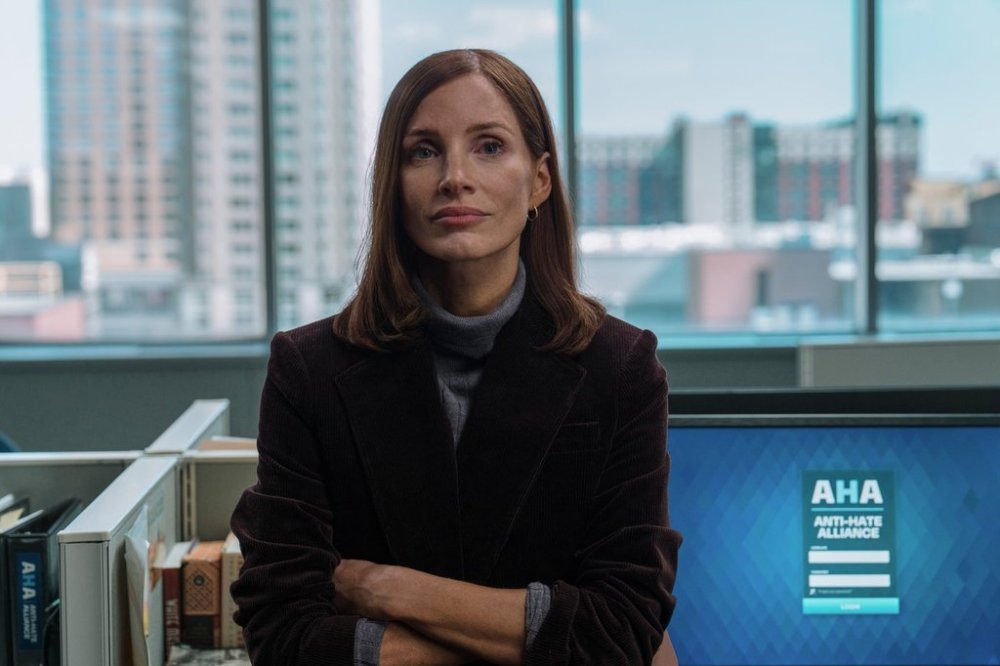 This image released by Apple TV+ shows Jessica Chastain in a scene from