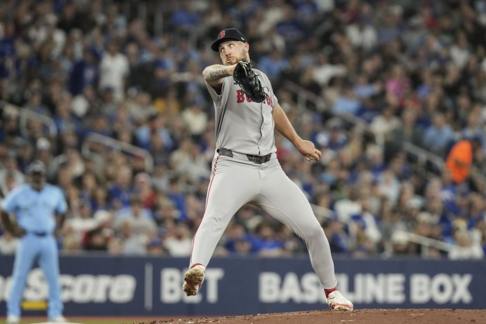Boston Red Sox pitcher Garrett Crochet (35) works against the Toronto Blue Jays during second-inning MLB baseball action in Toronto on Wednesday, Sept. 24, 2025. THE CANADIAN PRESS/Chris Young