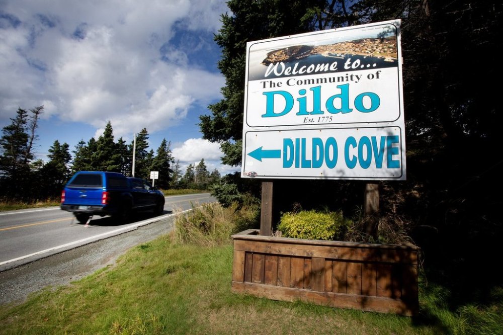 Welcome to Dildo signage is shown in Newfoundland and Labrador on Saturday, Sept. 20, 2025. THE CANADIAN PRESS/Paul Daly