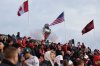 A giant metal statue of a hawk stands above supporters before Toronto FC take on SC Nashville in MLS action in Toronto, on Saturday May 24, 2025.THE CANADIAN PRESS/Chris Young
