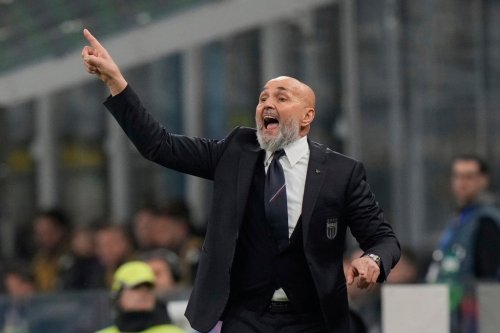 FILE - Italy's head coach Luciano Spalletti gestures during the soccer Nations League quarterfinal first leg soccer match between Italy and Germany in Milan, Italy, on March 20, 2025. (AP Photo/Luca Bruno, File)