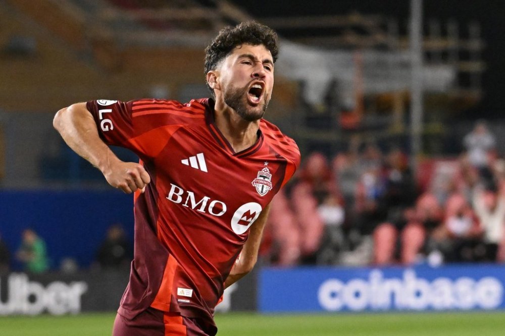 Toronto FC's Jonathan Osorio celebrates a goal against CF Montreal during second half MLS soccer action in Toronto on Saturday, August 30, 2025. THE CANADIAN PRESS/Jon Blacker