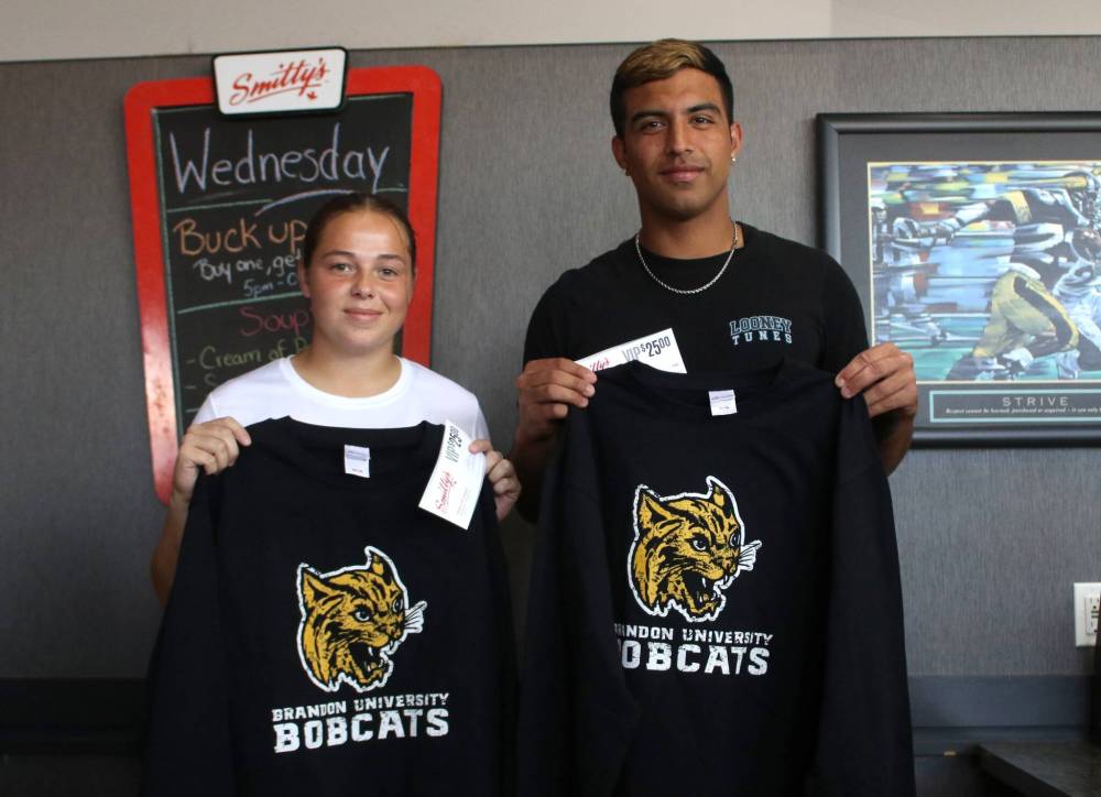 Tarin Ballan, left, and Camilo Rodriguez were named Brandon University’s athletes of the month on Wednesday. (Thomas Friesen/The Brandon Sun)