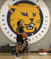 Munroop Gill dribbles the ball up the floor during Brandon University men’s basketball practice on Wednesday. (Thomas Friesen/The Brandon Sun)