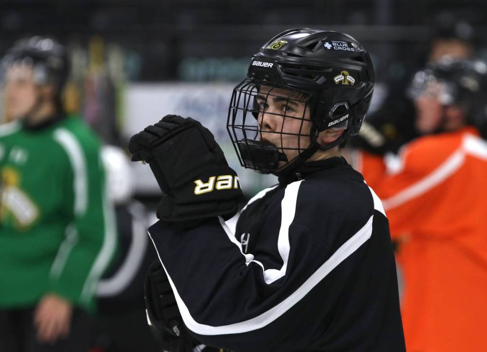 Brandon Wheat Kings callup Cruz Jim watches a drill during practice at Assiniboine Credit Union Place on Friday afternoon. (Perry Bergson/The Brandon Sun)
Oct. 4, 2025