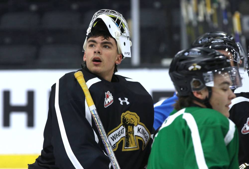 New Brandon Wheat Kings goalie Filip Ruzicka looks around Assiniboine Credit Union Place on Friday afternoon after practice. (Perry Bergson/The Brandon Sun)
Oct. 4, 2025