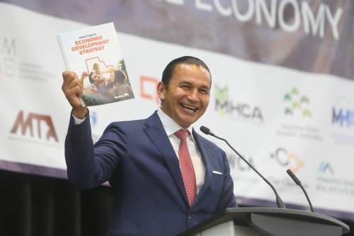 Premier Wab Kinew announces the release of Manitoba’s new economic development strategy in Winnipeg. Tom Brodbeck writes that Manitoba is becoming more reliant on funding from Ottawa, which makes Kinew’s recent rhetoric about becoming a “have” province “not just fanciful but completely detached from reality.” (Mike Deal/Winnipeg Free Press files)