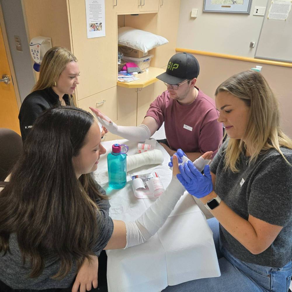 First- and second-year medical students from the University of Manitoba’s Max Rady College of Medicine practise casting procedures at the Swan Valley Primary Care Centre. The students are part of the student-led Rural Interest Group program at U of M, which gives them an opportunity to see what a rural physician practice could look like. (Prairie Mountain Health)