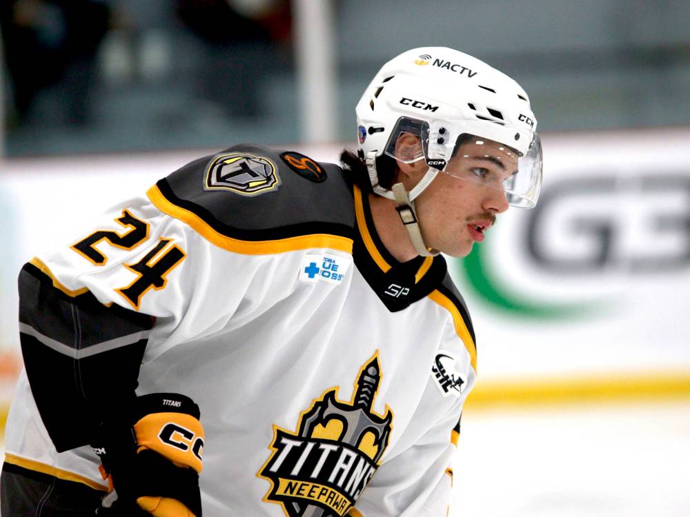 Hamiota’s Ty Kirk, shown during the Neepawa Titans’ third game of the season against the Waywayseecappo Wolverines in Manitoba Junior Hockey League action at Yellowhead Community Recreation Centre on Sept. 24, came up through the Yellowhead Chiefs system. (Photos by Massimo De Luca-Taronno/The Brandon Sun)