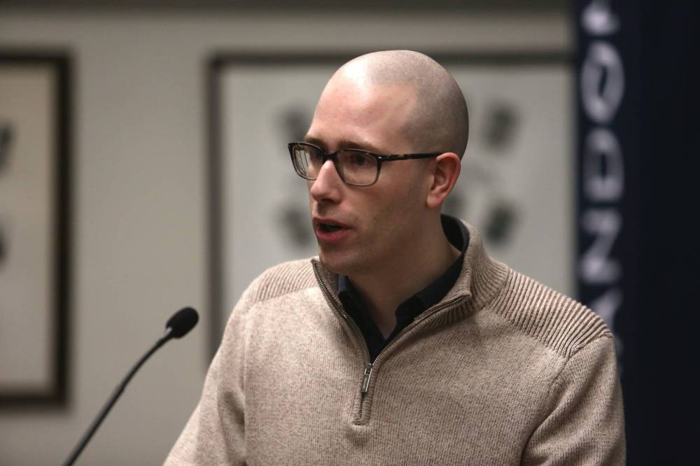 James Epp addresses council during the community comments and feedback portion of Monday's regular council meeting. Epp advised council to make its decision on installing EV chargers during budget deliberations instead of on Monday, but council voted to go ahead with the project. (Alex Lambert/The Brandon Sun)