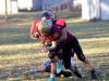 Crocus Plainsmen Kayven Brown (16) gets taken down down by Sturgeon Heights’ Taylor Knox (53) during JV Winnipeg High School Football League action at Crocus on Wednesday. (Massimo De Luca-Taronno/The Brandon Sun)