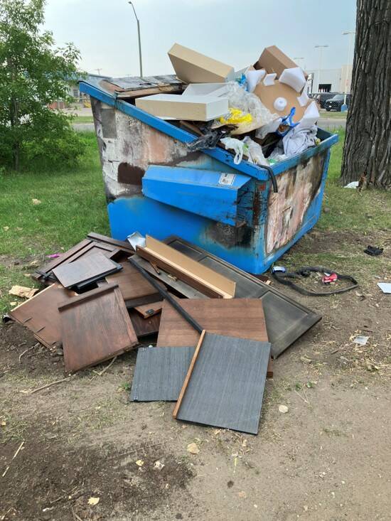Materials are dumped next to one of the recycling bins in Brandon that are set to be permanently removed at the end of the season. (Supplied)