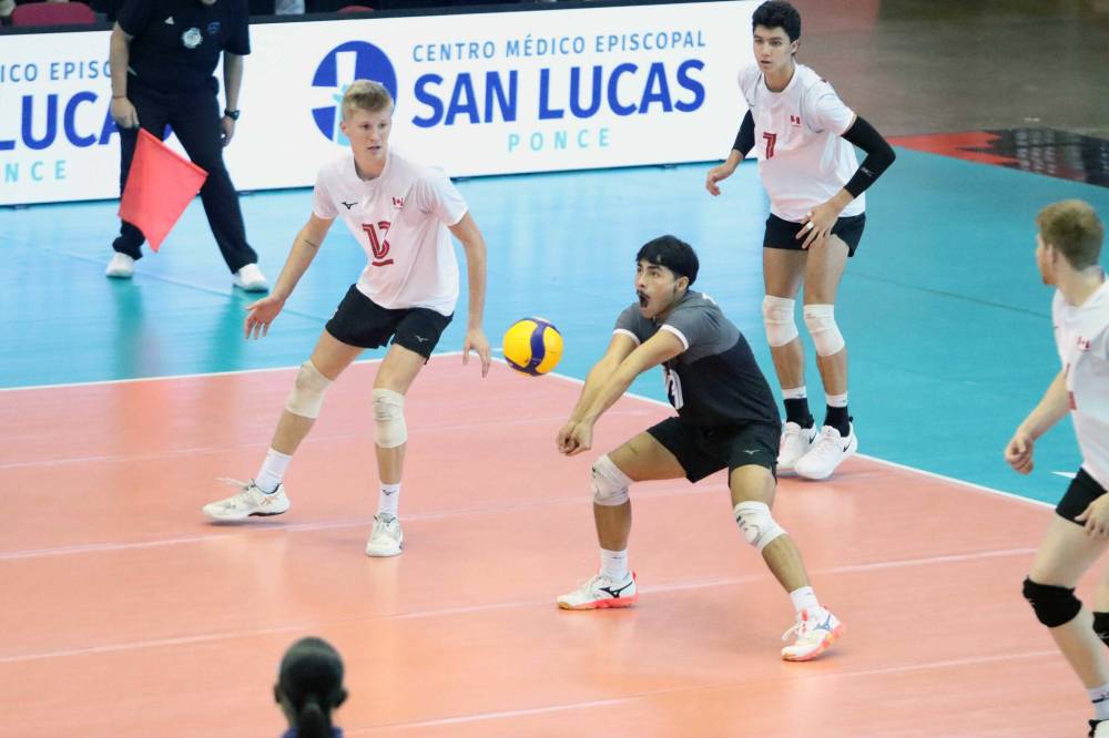 Brandon University's Kingston Thomas passes a ball for Team Canada during the NORCECA Final Six men's volleyball tournament in Puerto Rico. Canada swept Suriname to finish fifth on Sunday. (Photo courtesy NORCECA)