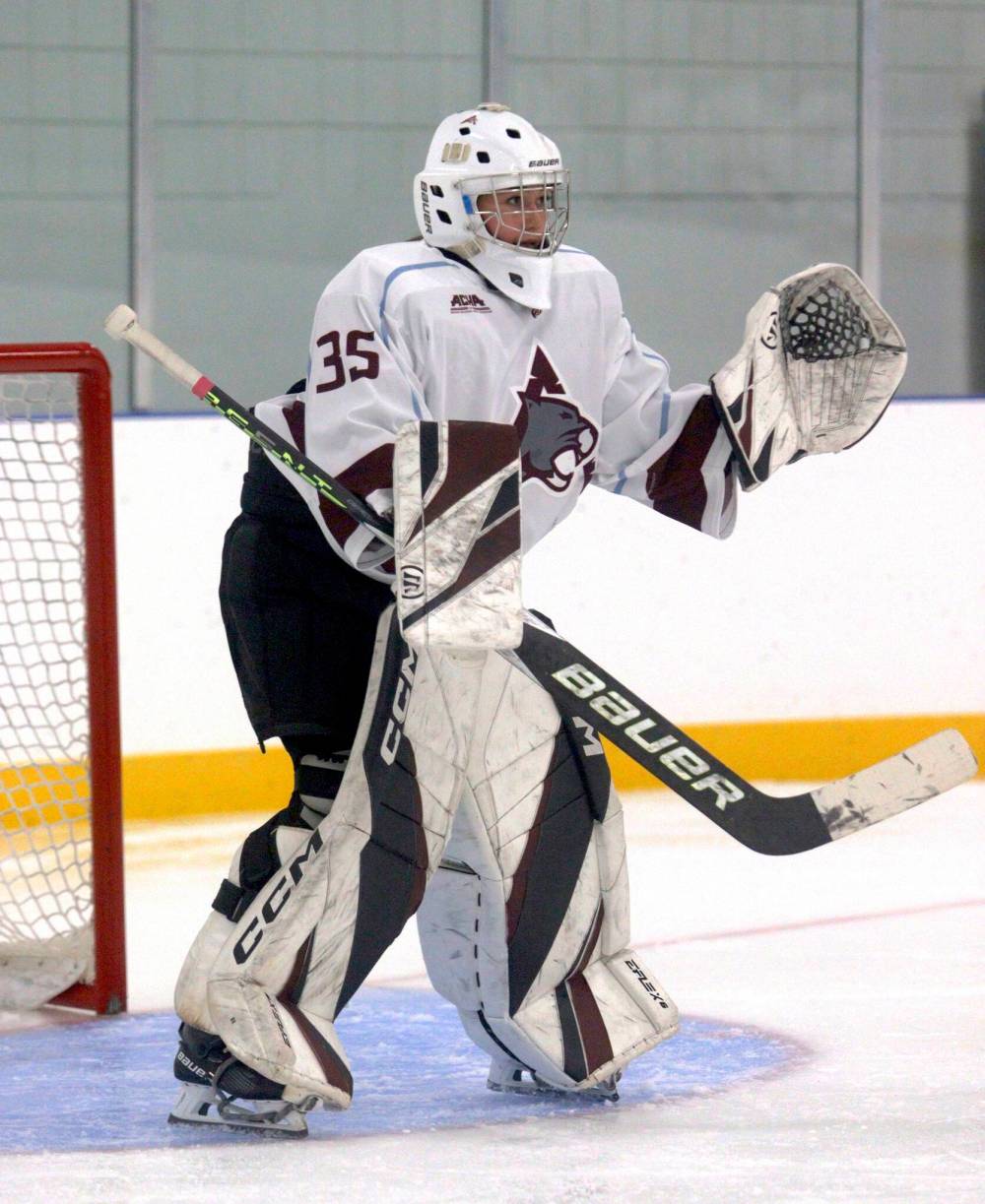 Rachel Halldorson (35) notched a 1.06 goals against average and a .963 save percentage during her first year with the Assiniboine College Cougars last season, earning herself an ACHA Division 2 first team all-star nomination. (Massimo De Luca-Taronno/The Brandon Sun)