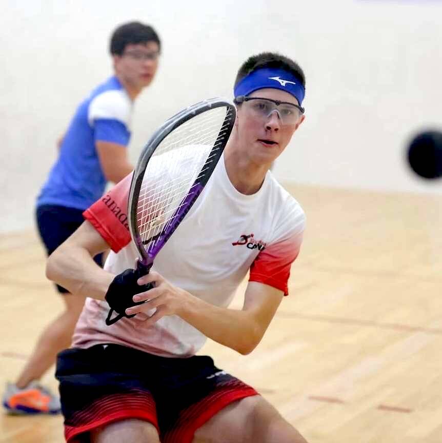 Brandon’s Leyton Gouldie tracks down the ball during his run to a gold medal at the Racquetball Canada Junior National Champions in Burlington, Ont. last December. (Submitted)