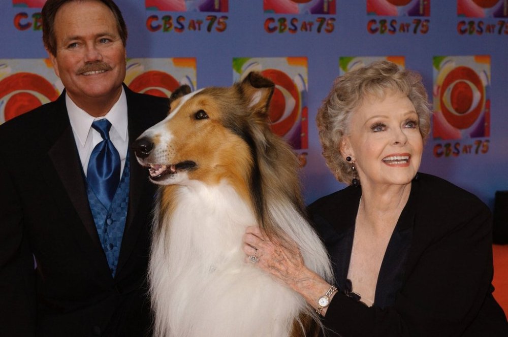 FILE - June Lockhart (right), who played the role of Ruth Martin, the mother of Timmy Martin, played by John Provost (left), during the classic series.