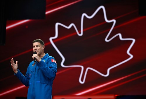Canadian Space Agency astronaut Jeremy Hansen speaks during the Canada Day noon show at LeBreton Flats in Ottawa on July 1, 2023. THE CANADIAN PRESS/Justin Tang