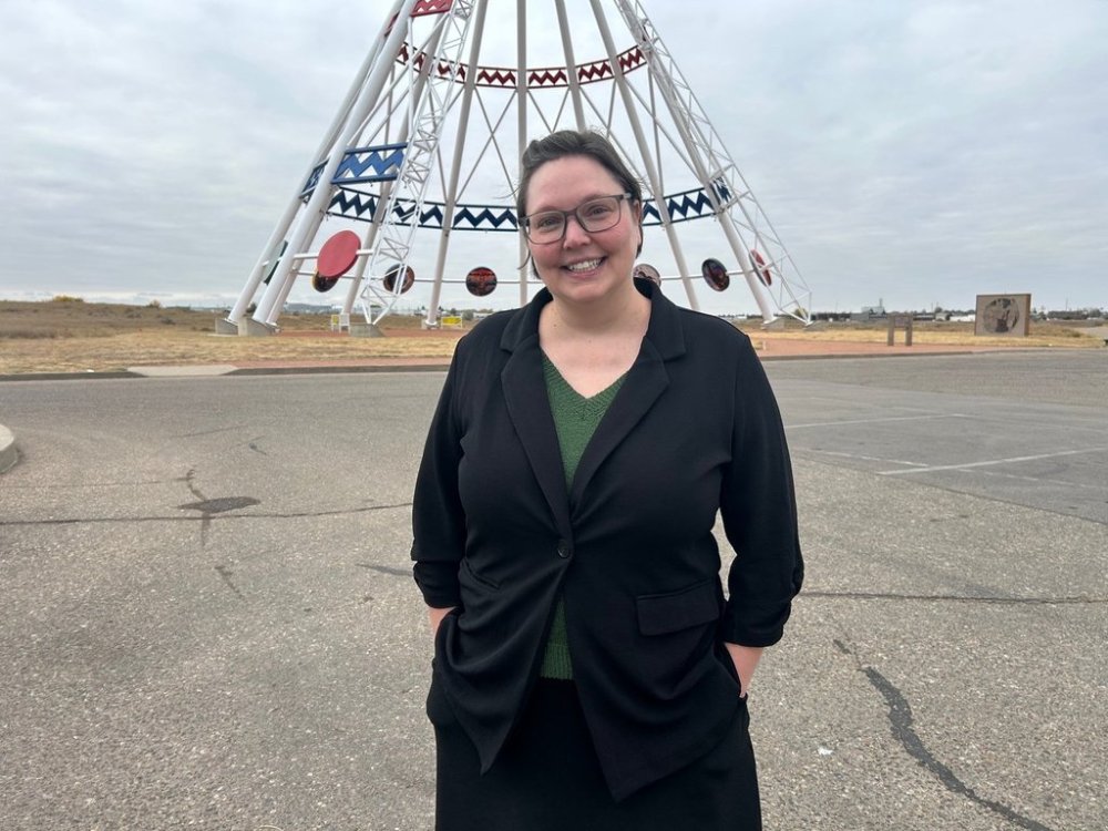 Linnsie Clark, seen in Medicine Hat, Alta. on Tuesday, Oct. 14, 2025, is seeking re-election as mayor of Medicine Hat, in the Oct. 20 civic election. Clark was sanctioned in 2024 after a confrontation with a staff member, but it was later overturned by a judge. THE CANADIAN PRESS/Bill Graveland