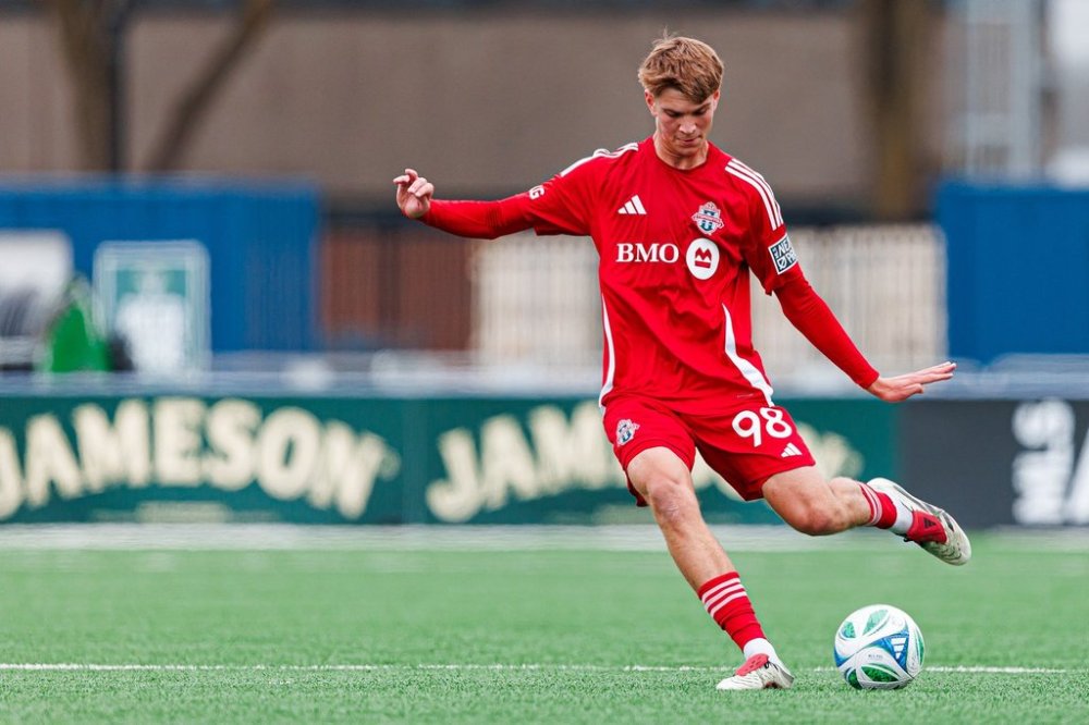 Teenage defender Stefan Kapor is shown in this handout photo in action with Toronto FC II at York Lions Stadium, in Toronto, on May 4, 2025. THE CANADIAN PRESS/Handout — Toronto FC, Lucas Kschischang (Mandatory Credit)