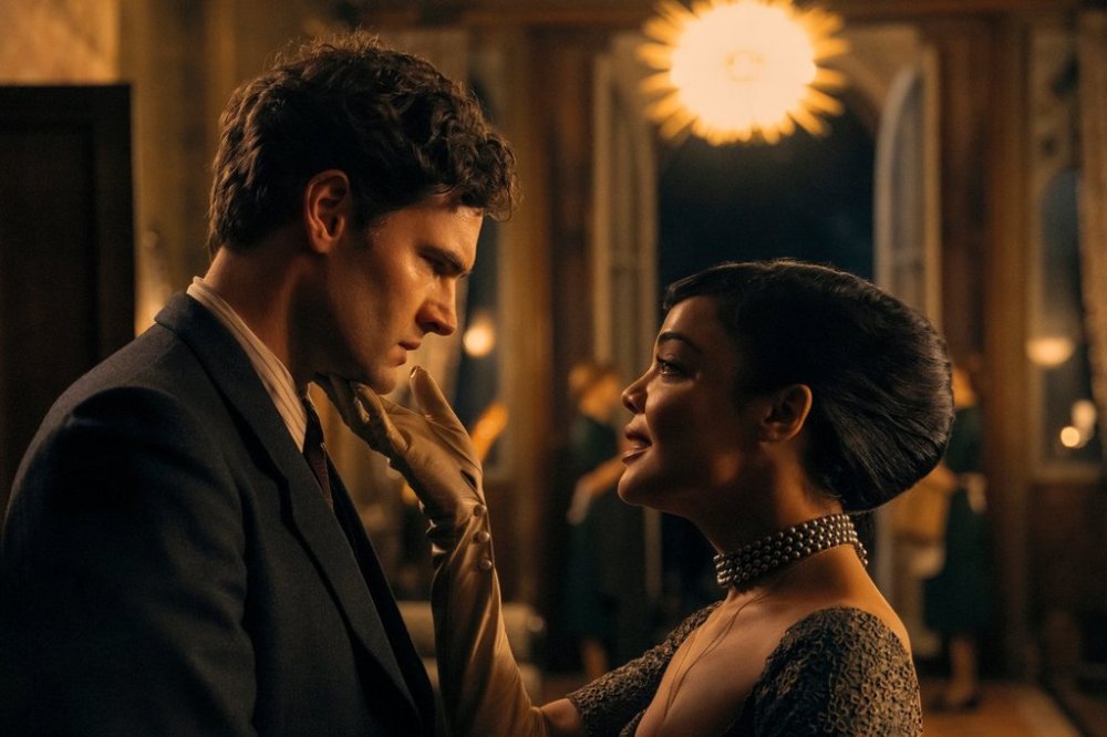 This image released by Amazon Prime shows Tom Bateman, left, and Tessa Thompson in a scene from