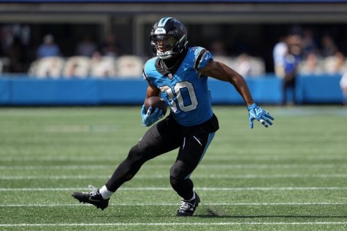 Carolina Panthers running back Chuba Hubbard runs against the Atlanta Falcons during the second half of an NFL football game, Sunday, Sept. 21, 2025, in Charlotte, N.C. (AP Photo/Jacob Kupferman)