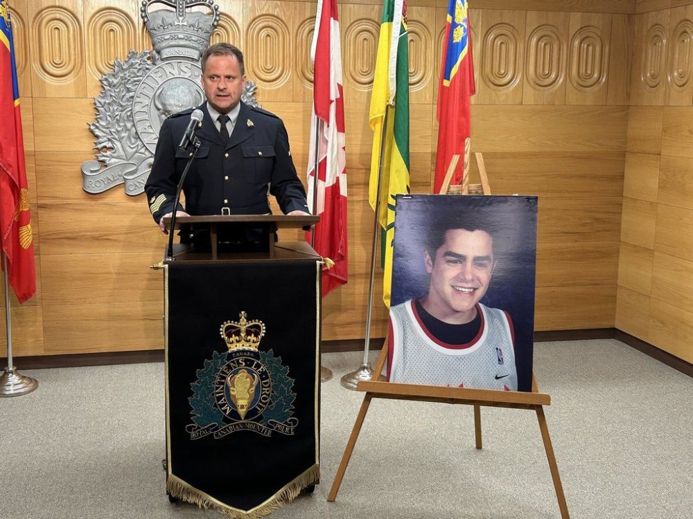 Sgt. Major Darryl Milo speaks during a news conference in Regina, Tuesday, June 27, 2023, regarding the historical killing of Misha Pavelick. THE CANADIAN PRESS/Jeremy Simes