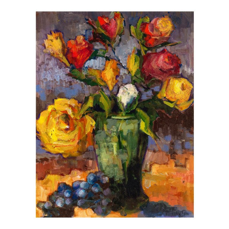 This undated photo provided by Bonhams, an auction house in Los Angeles, shows a painting made by Gene Hackman slated to be auctioned off starting in Nov. 2025. (Bonhams via AP)